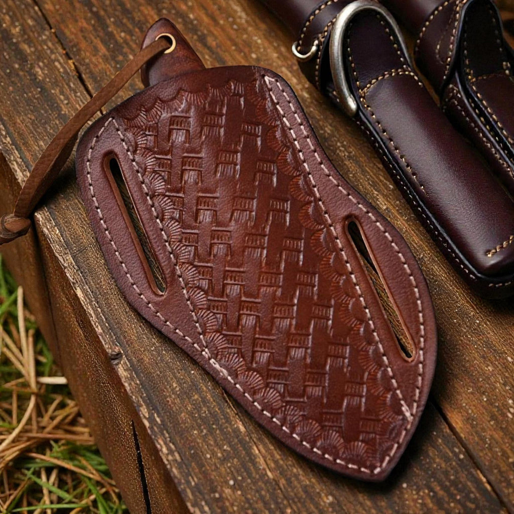 Damascus Cowboy Hunting Knife | Rosewood Handle | Pancake Sheath