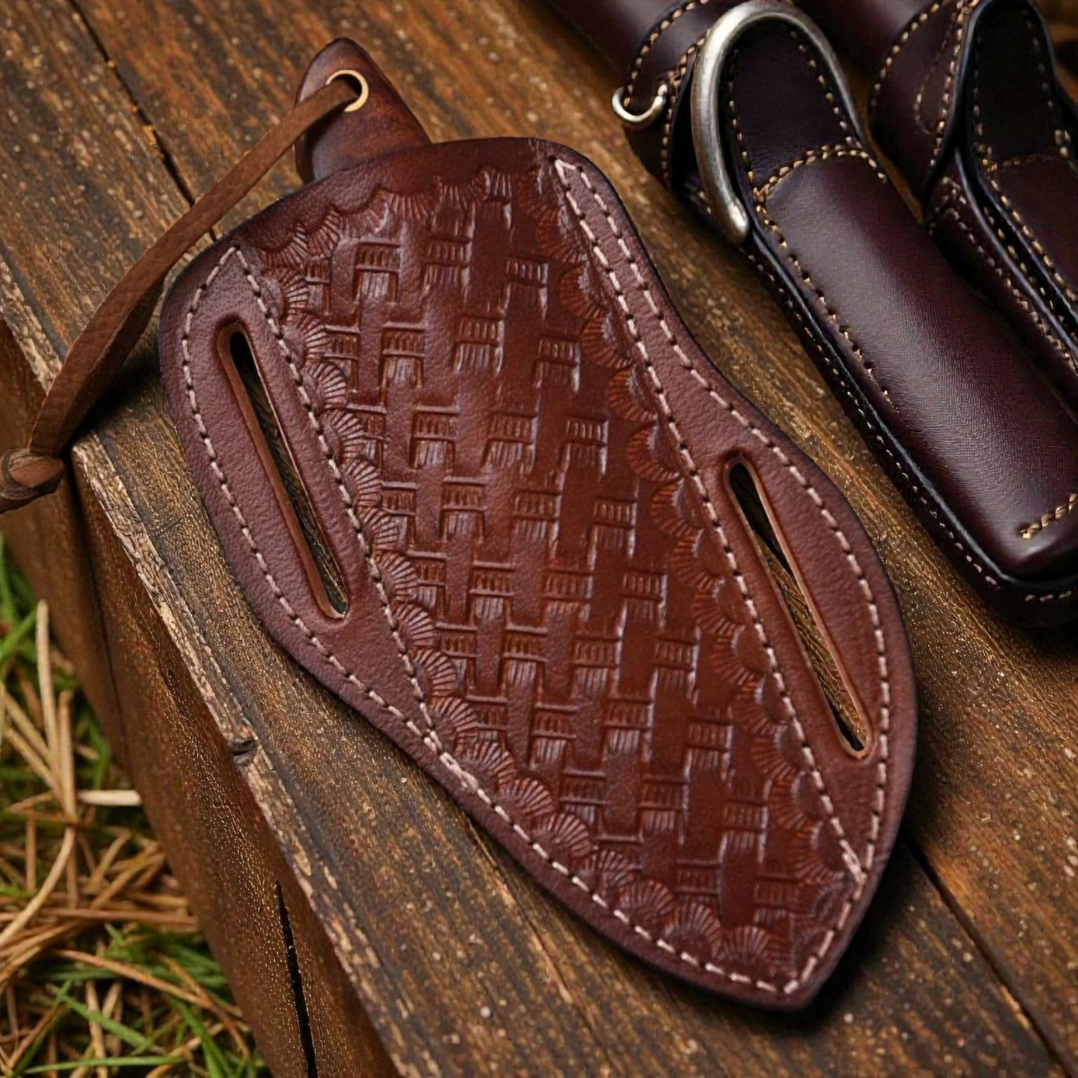 Damascus Cowboy Hunting Knife | Rosewood Handle | Pancake Sheath