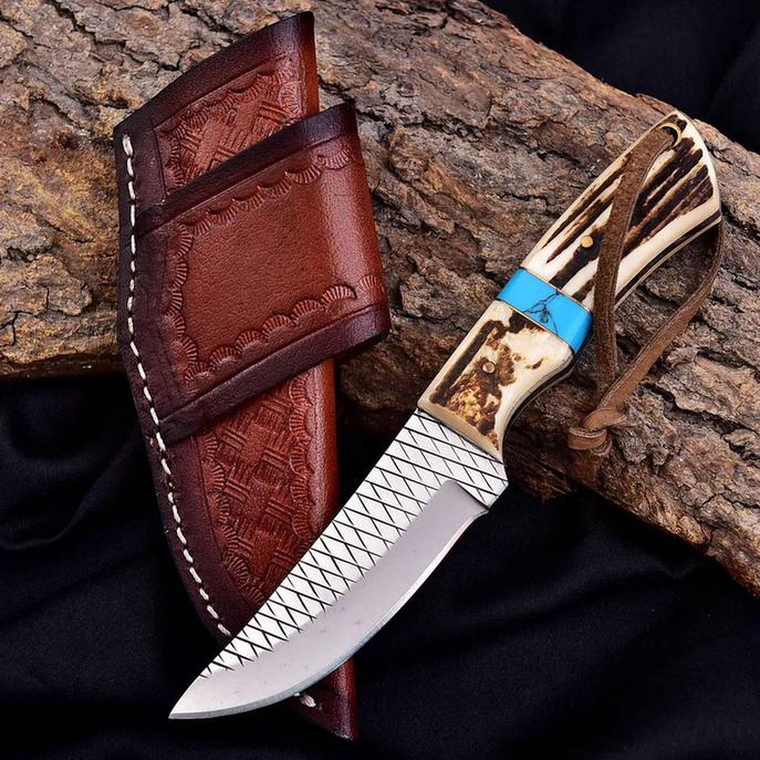 Cowboy Knife D2 Steel 5mm Antler Turquoise Handle