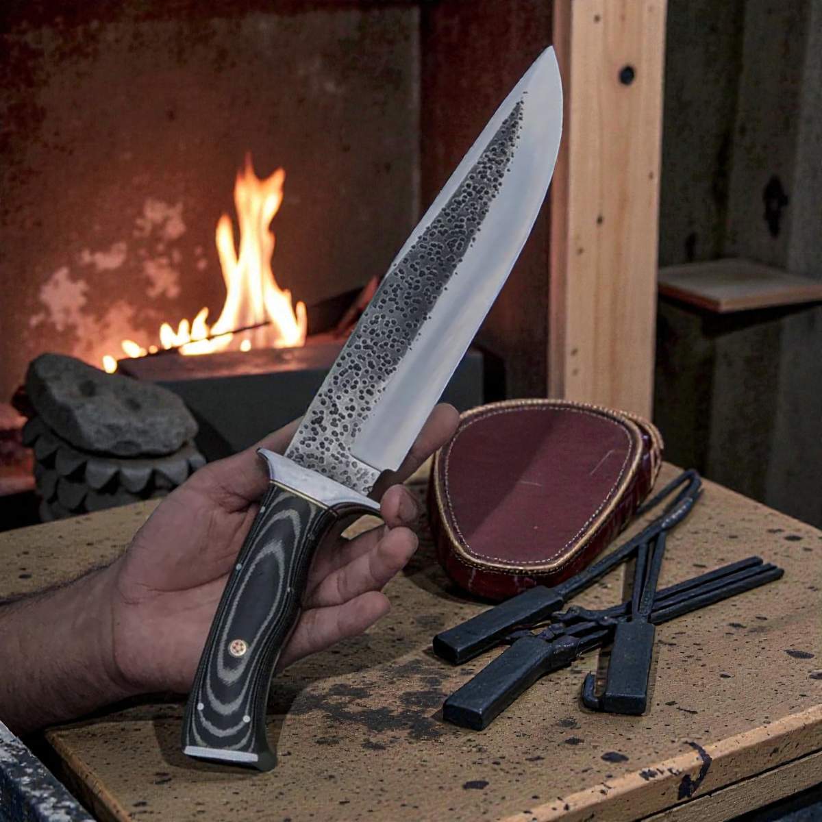 D2 Steel Bowie Knife G10 Handle Leather Sheath