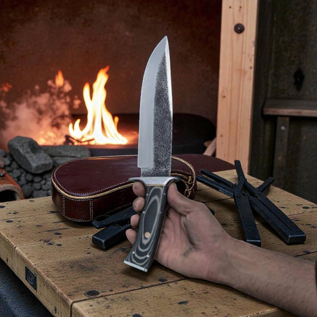 D2 Steel Bowie Knife G10 Handle Leather Sheath